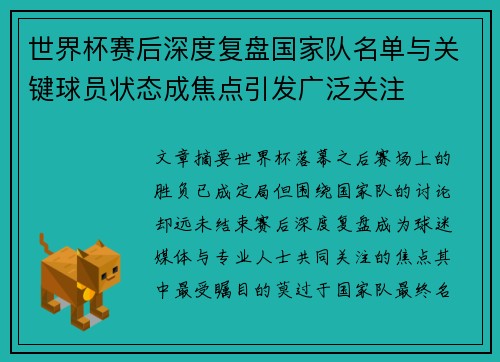 世界杯赛后深度复盘国家队名单与关键球员状态成焦点引发广泛关注